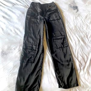 Silk black cargo pants